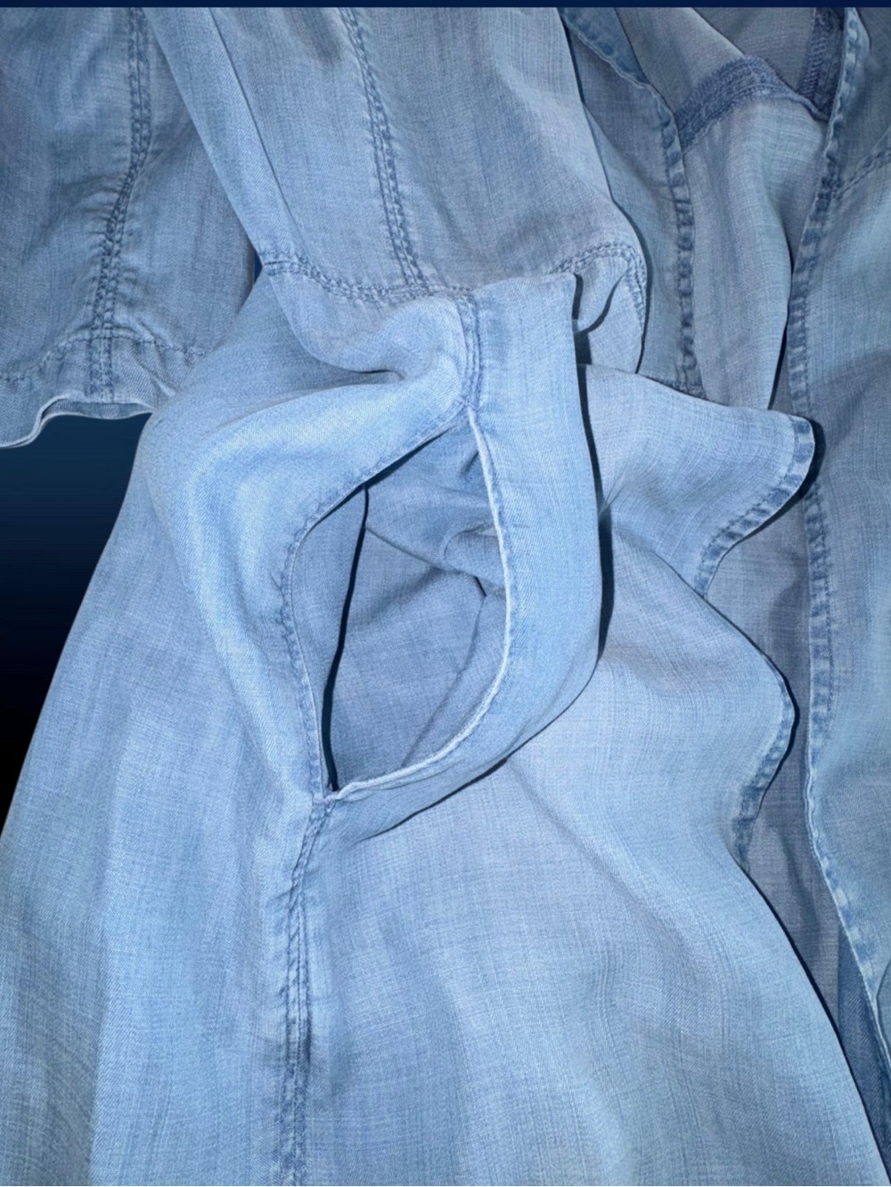 CHICOS Black Label Chambray Blue Duster Open Coat Jacket Western Sz 2 Large - Picture 12 of 13